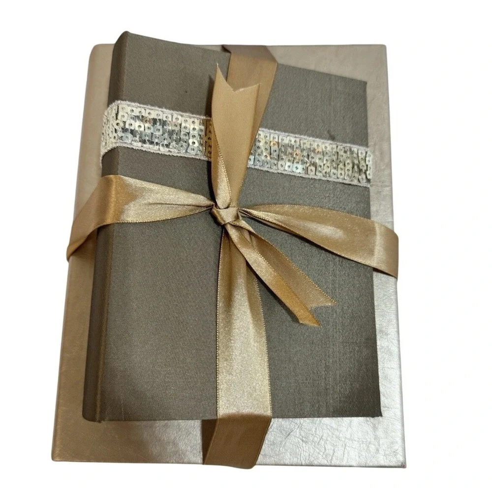 Unused 2-Piece Photo Album Set 4x6 Gold Champagne Ribbon Gift Ready